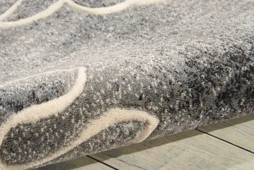 8' Ivory Black and Gray Floral Non Skid Runner Rug Photo 9