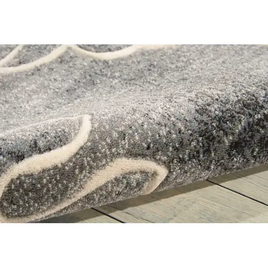 8' Ivory Black and Gray Floral Non Skid Runner Rug Photo 8