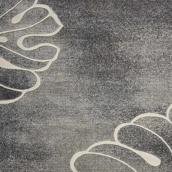 8' Ivory Black and Gray Floral Non Skid Runner Rug Photo 5