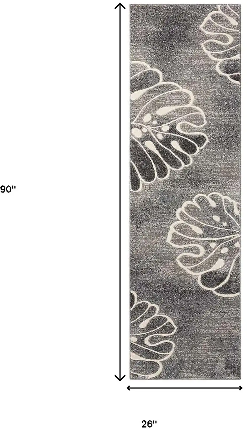 8' Ivory Black and Gray Floral Non Skid Runner Rug Photo 7