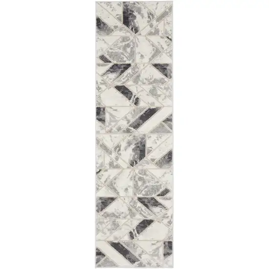 8' Ivory Black and Gray Geometric Non Skid Runner Rug Photo 3