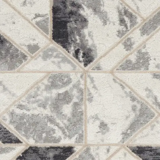 8' Ivory Black and Gray Geometric Non Skid Runner Rug Photo 6