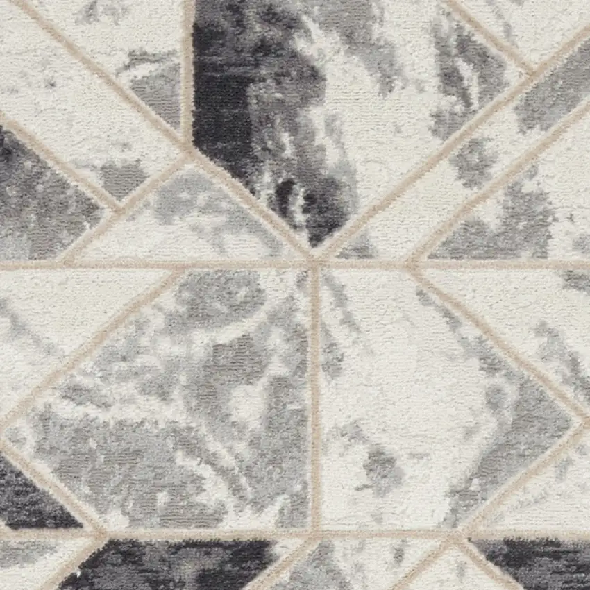 8' Ivory Black and Gray Geometric Non Skid Runner Rug Photo 6