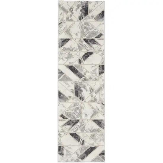 8' Ivory Black and Gray Geometric Non Skid Runner Rug Photo 7