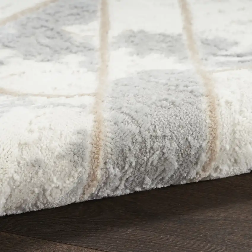 8' Ivory Black and Gray Geometric Non Skid Runner Rug Photo 5