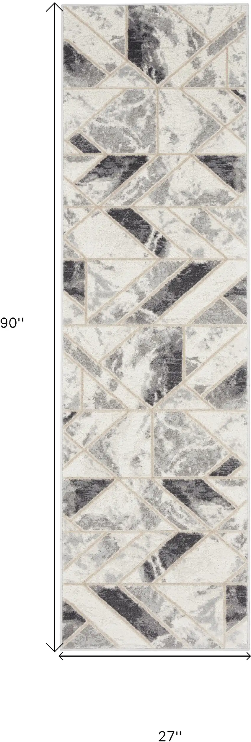 8' Ivory Black and Gray Geometric Non Skid Runner Rug Photo 3