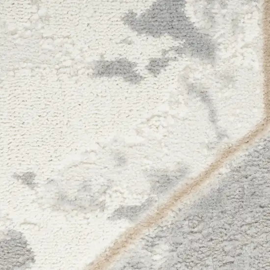 8' Ivory Black and Gray Geometric Non Skid Runner Rug Photo 9