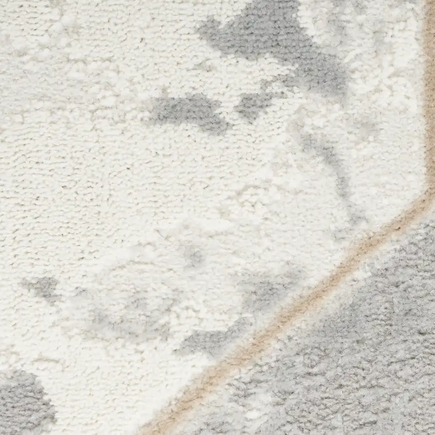 8' Ivory Black and Gray Geometric Non Skid Runner Rug Photo 9