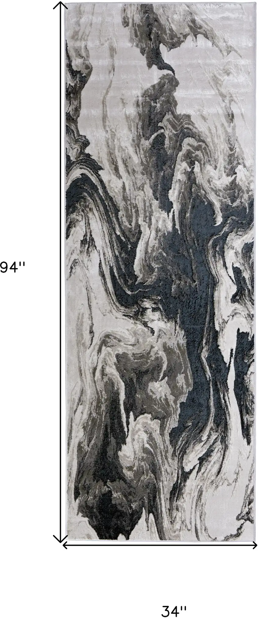 8' Ivory Black and Taupe Abstract Power Loom Runner Rug Photo 3