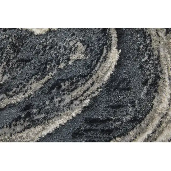 8' Ivory Black and Taupe Abstract Power Loom Runner Rug Photo 9