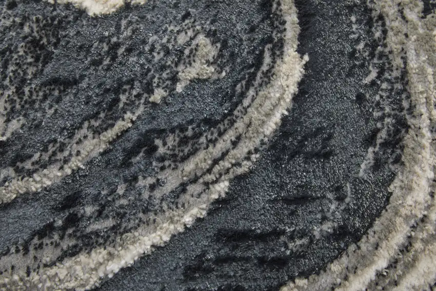 8' Ivory Black and Taupe Abstract Power Loom Runner Rug Photo 9