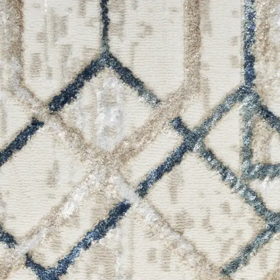 8' Ivory Black and Taupe Geometric Non Skid Runner Rug Photo 8