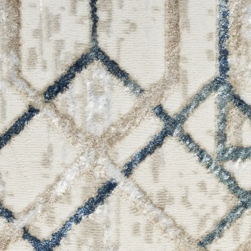 8' Ivory Black and Taupe Geometric Non Skid Runner Rug Photo 8