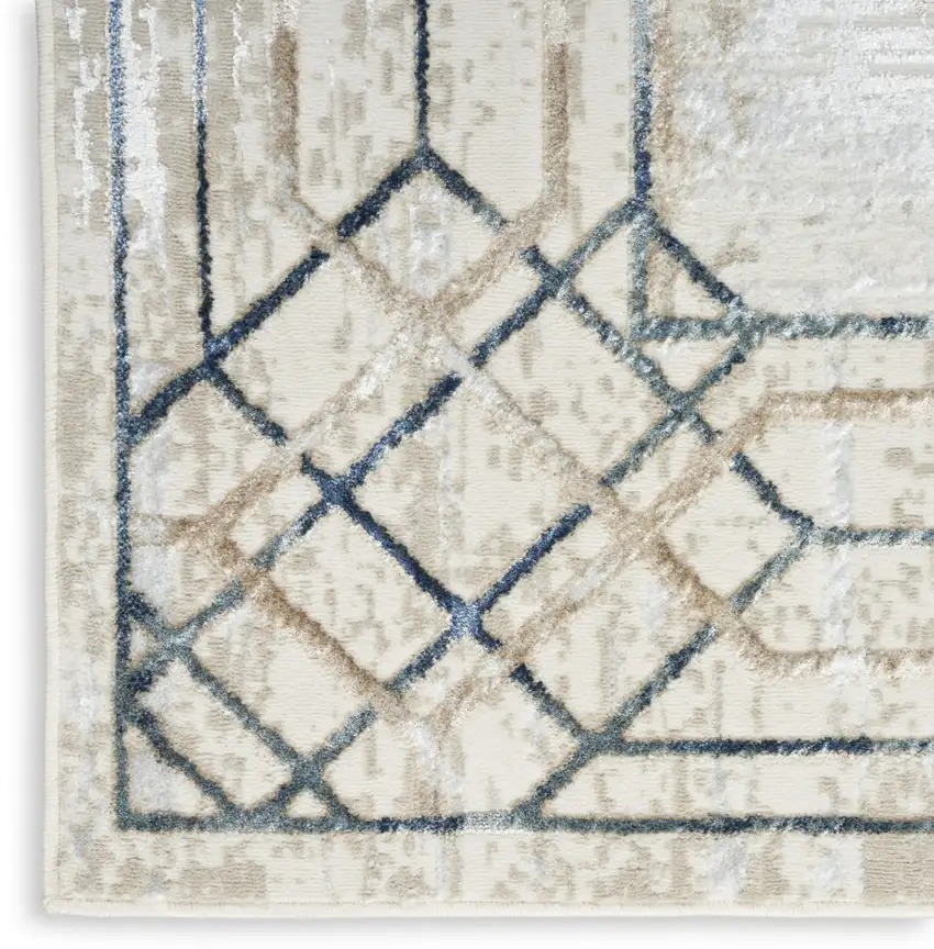 8' Ivory Black and Taupe Geometric Non Skid Runner Rug Photo 6