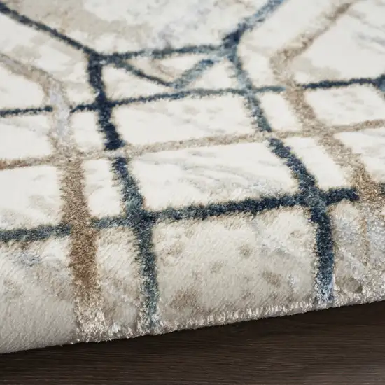 8' Ivory Black and Taupe Geometric Non Skid Runner Rug Photo 5