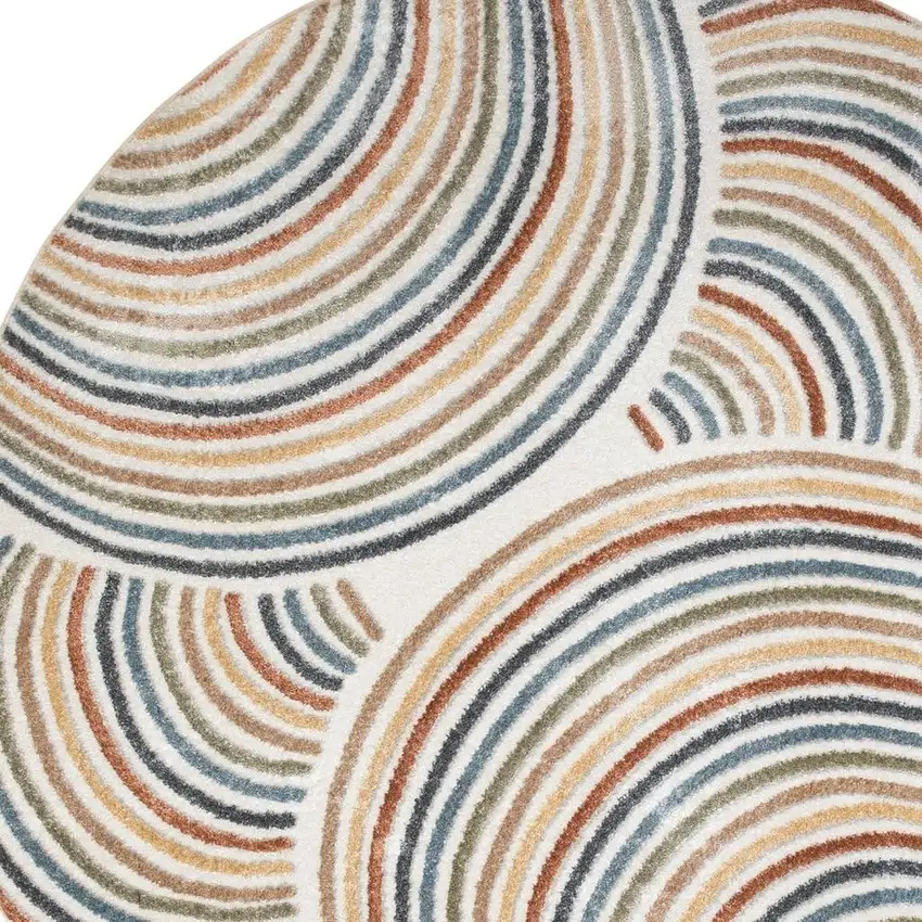 4' Ivory Blue And Brown Abstract Round Rug Photo 3