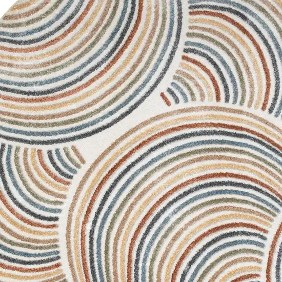 4' Ivory Blue And Brown Abstract Round Rug Photo 8