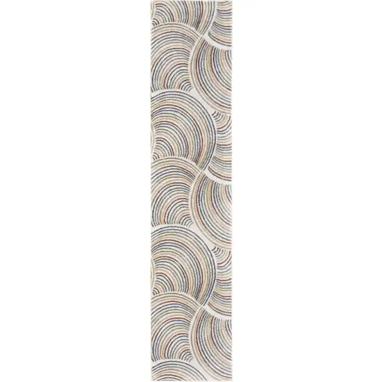 6' Ivory Blue And Brown Abstract Runner Rug Photo 3