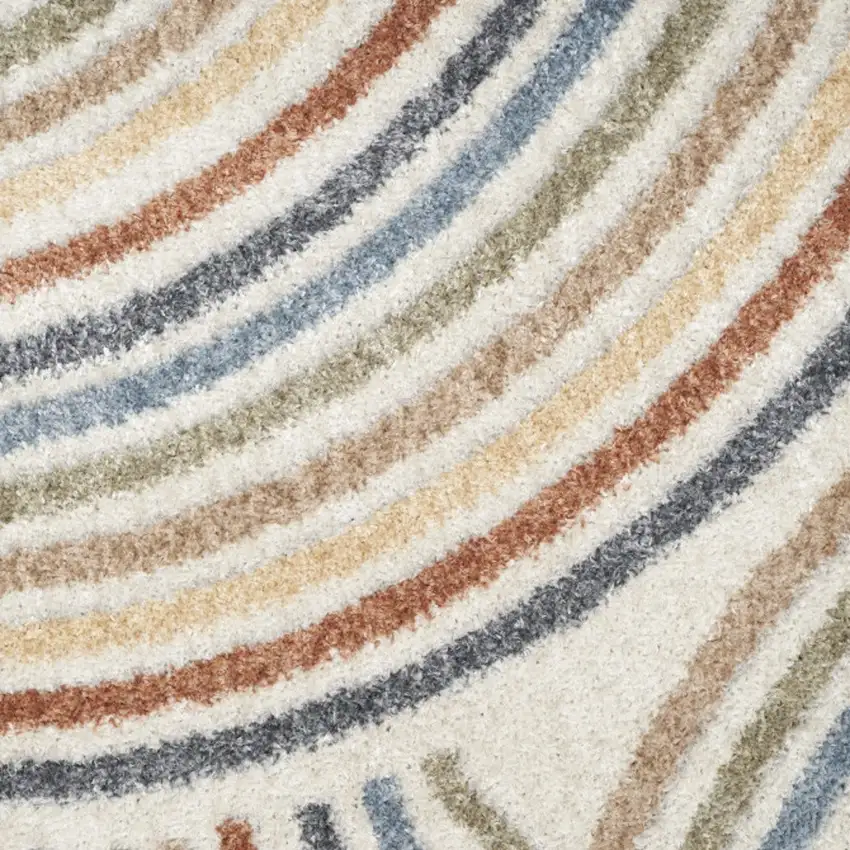 6' Ivory Blue And Brown Abstract Runner Rug Photo 8