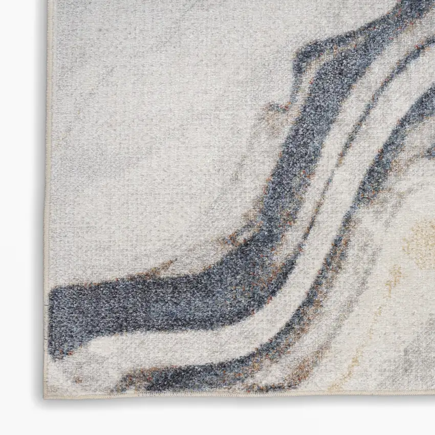 6' Ivory Blue And Brown Abstract Runner Rug Photo 9