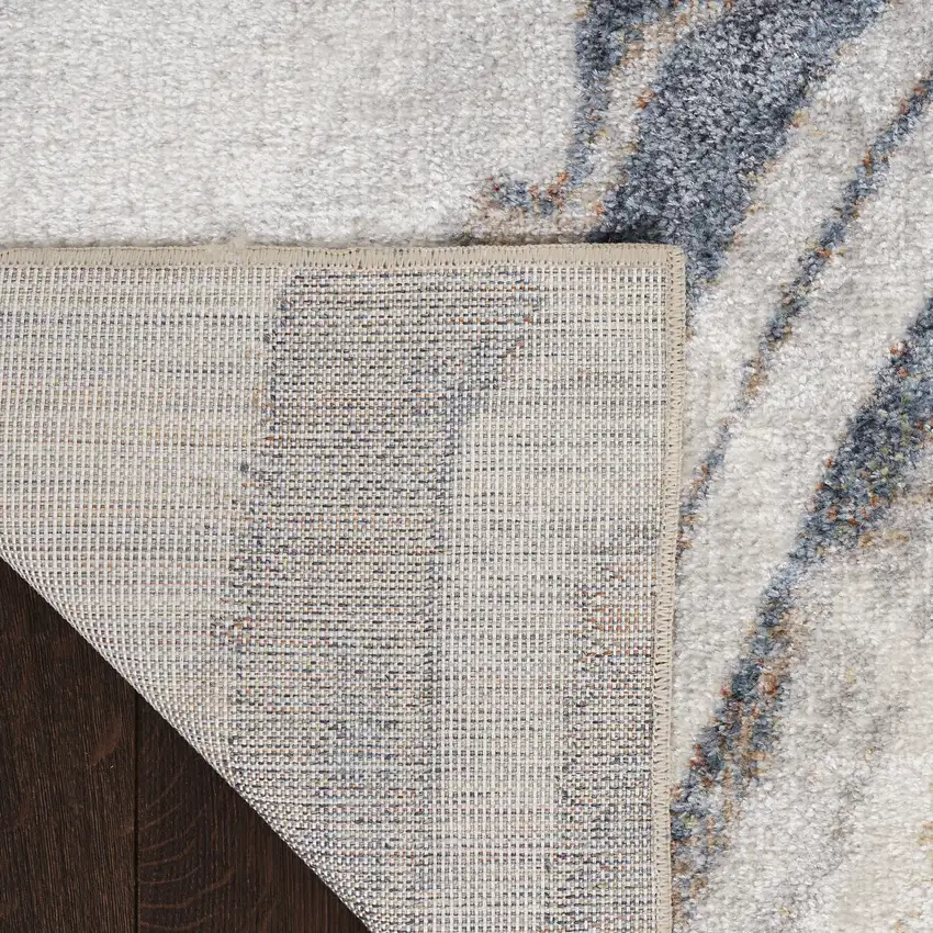 6' Ivory Blue And Brown Abstract Runner Rug Photo 8