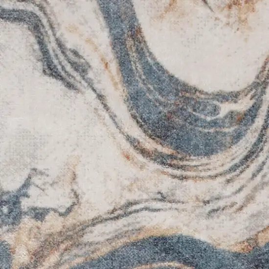 6' Ivory Blue And Brown Abstract Runner Rug Photo 3