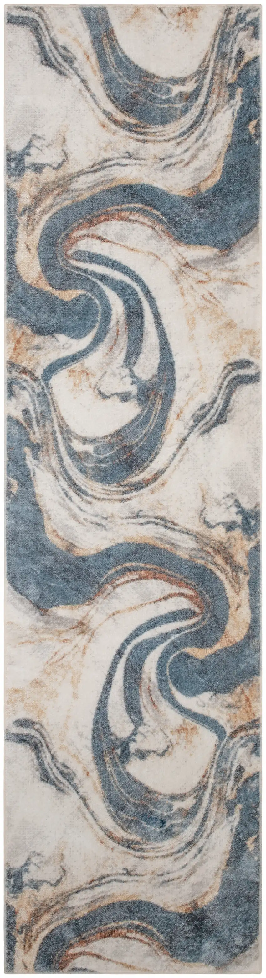 6' Ivory Blue And Brown Abstract Runner Rug Photo 7