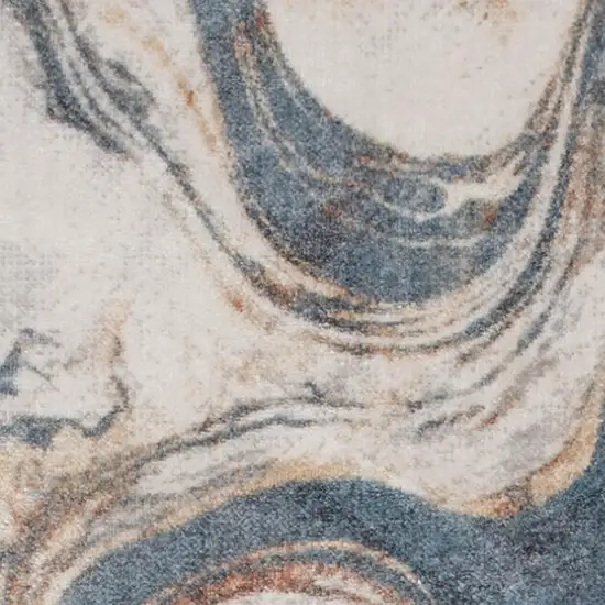 8' Ivory Blue And Brown Abstract Runner Rug Photo 3