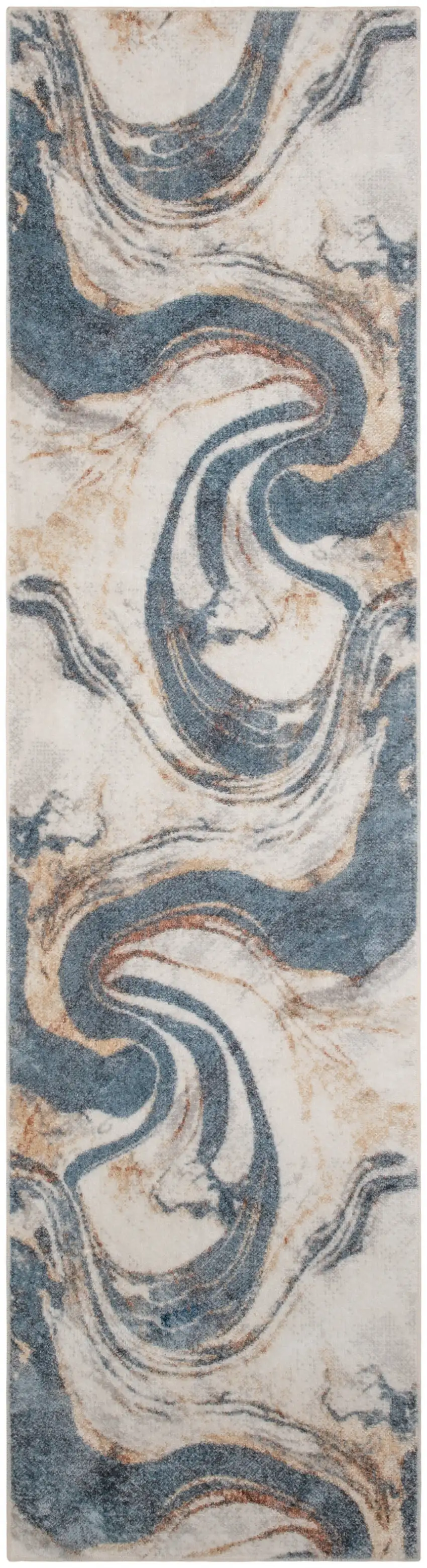 8' Ivory Blue And Brown Abstract Runner Rug Photo 7