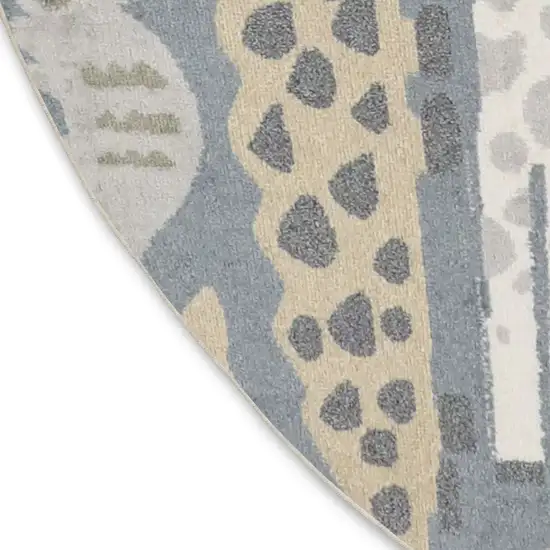 4' Ivory Blue And Brown Animal Print Round Rug Photo 9