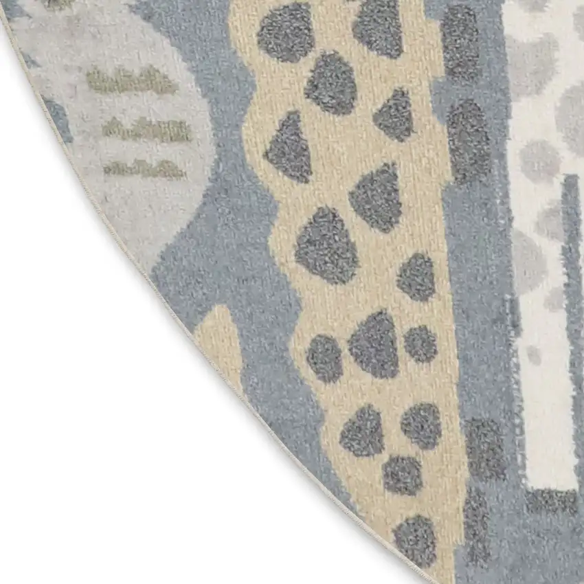 4' Ivory Blue And Brown Animal Print Round Rug Photo 9