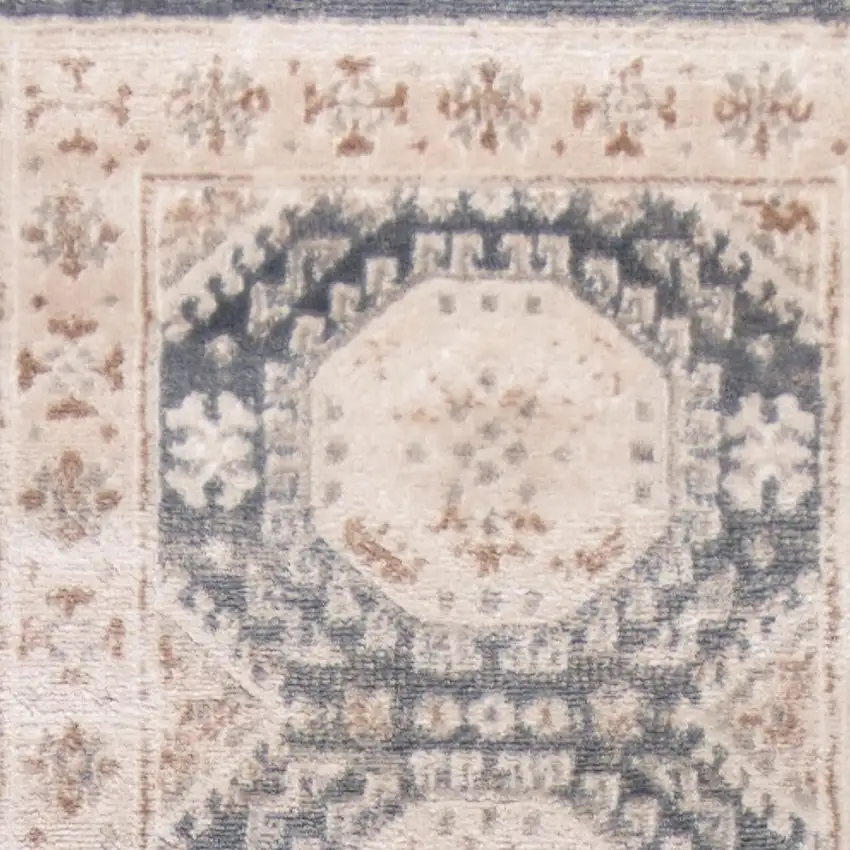 8' Ivory Blue And Brown Geometric Distressed Runner Rug Photo 3