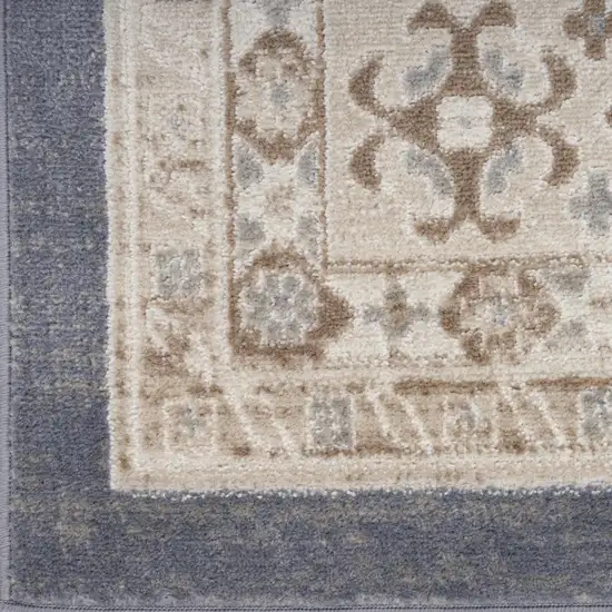 8' Ivory Blue And Brown Geometric Distressed Runner Rug Photo 6