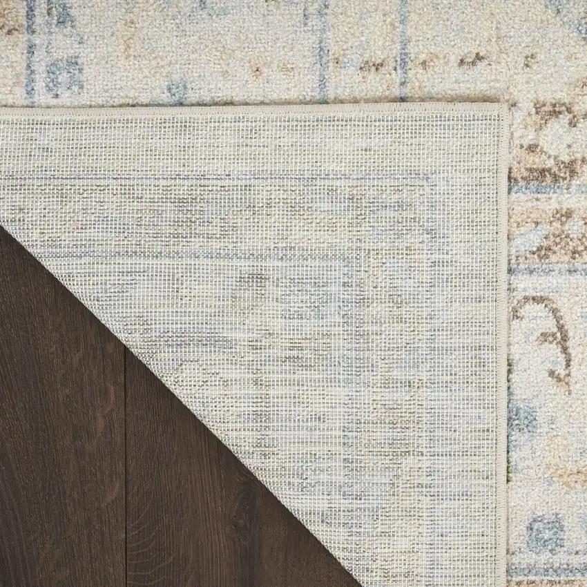 10' Ivory Blue And Brown Geometric Runner Rug Photo 9