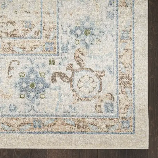 10' Ivory Blue And Brown Geometric Runner Rug Photo 8