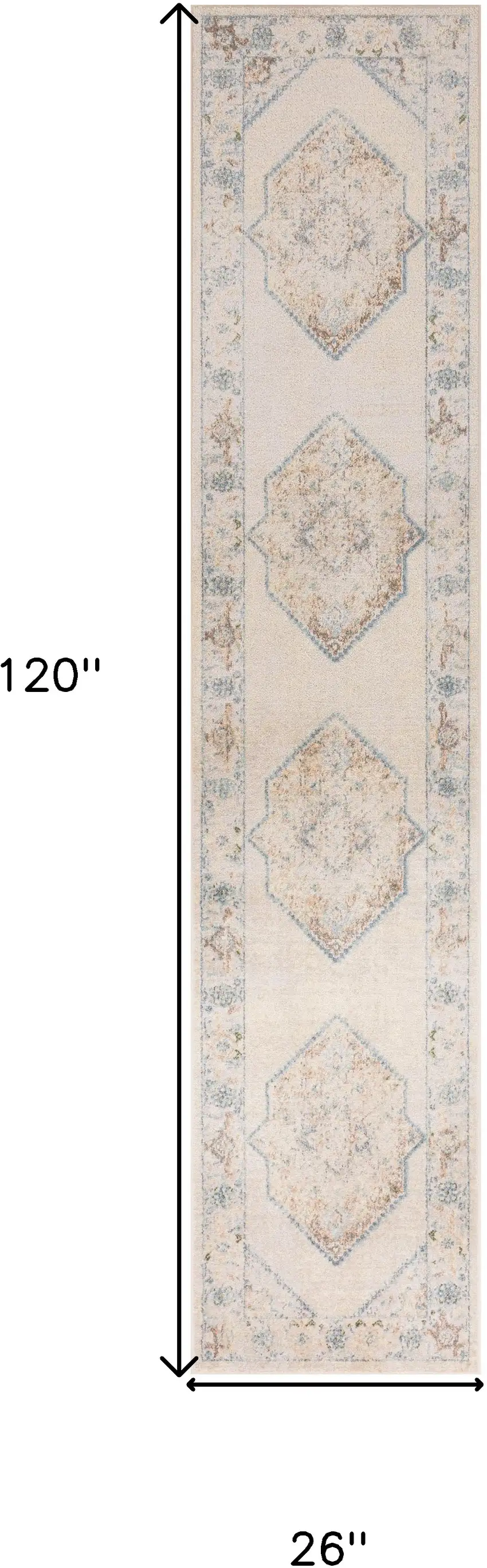 10' Ivory Blue And Brown Geometric Runner Rug Photo 3