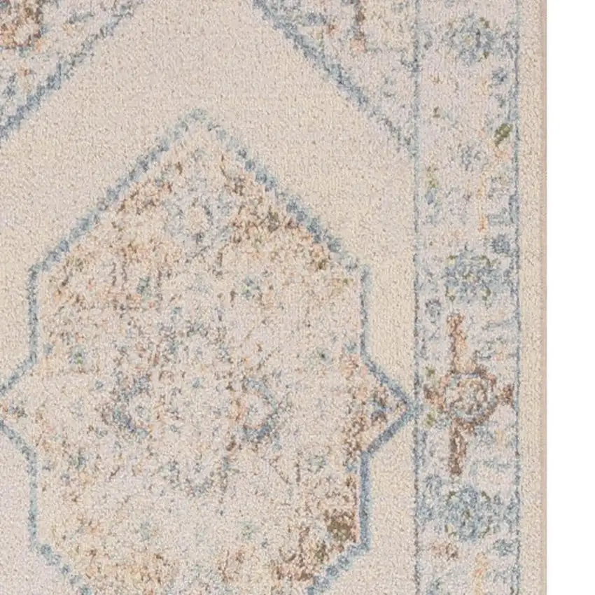 10' Ivory Blue And Brown Geometric Runner Rug Photo 3