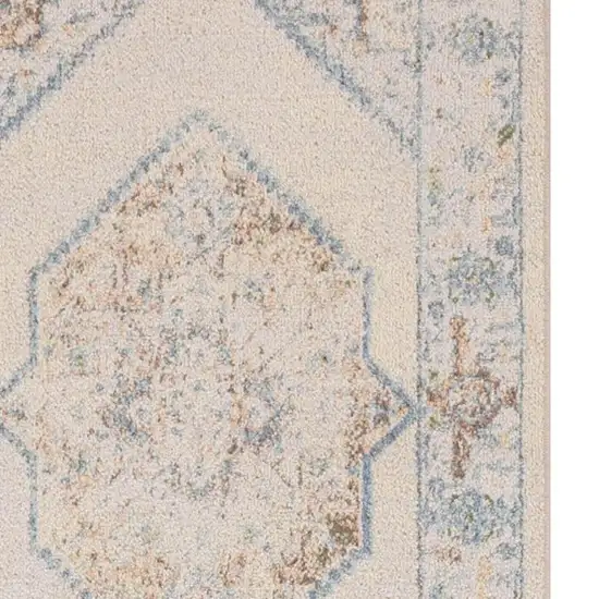 10' Ivory Blue And Brown Geometric Runner Rug Photo 3