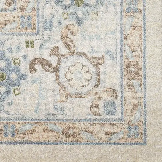 8' Ivory Blue And Brown Geometric Runner Rug Photo 9