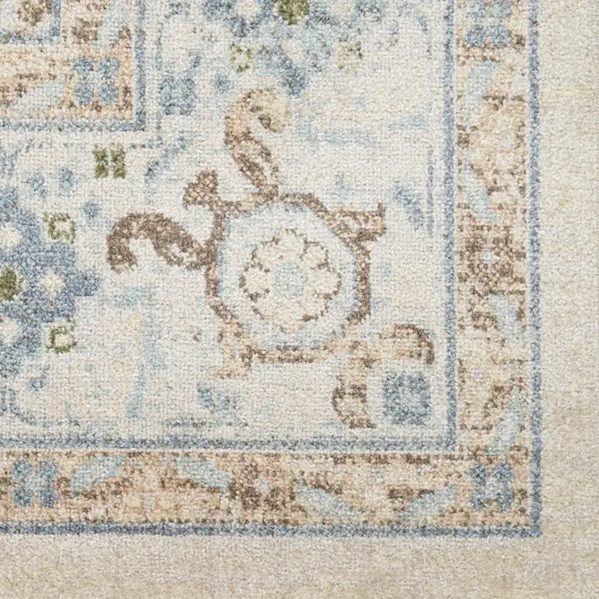 8' Ivory Blue And Brown Geometric Runner Rug Photo 9