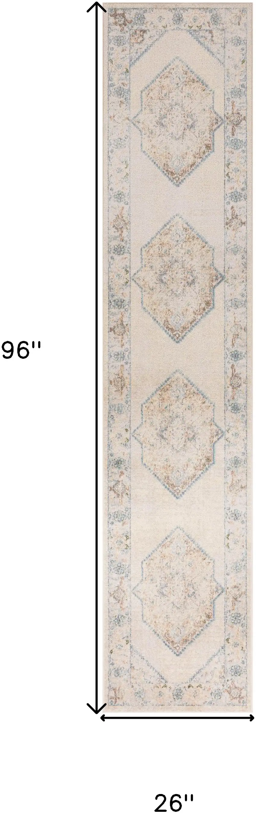 8' Ivory Blue And Brown Geometric Runner Rug Photo 3