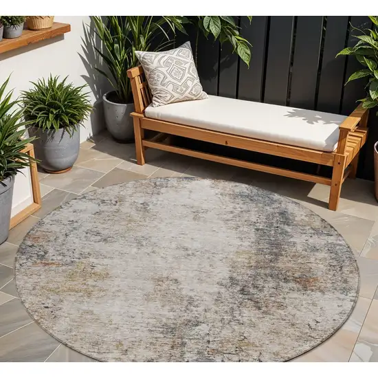 8' Ivory Blue And Copper Round Abstract Washable Indoor Outdoor Area Rug Photo 1