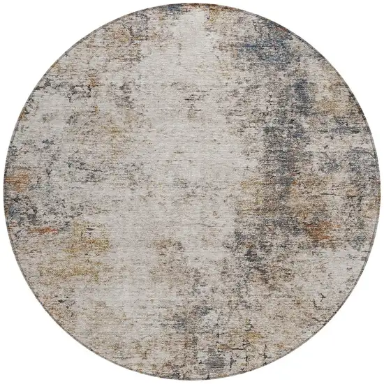 8' Ivory Blue And Copper Round Abstract Washable Indoor Outdoor Area Rug Photo 5