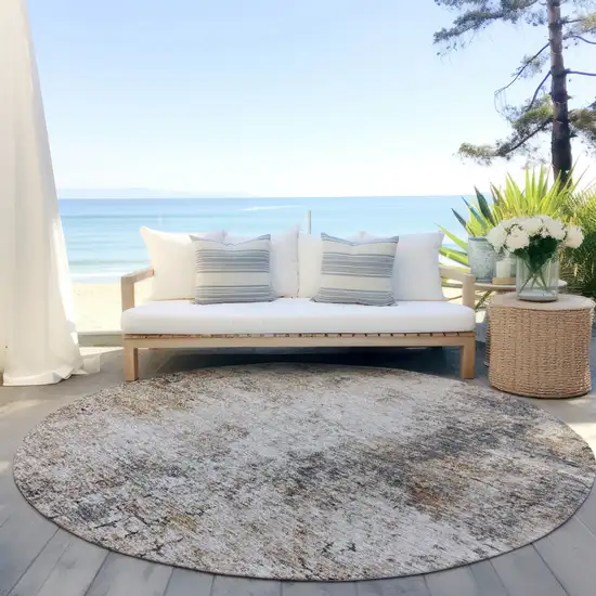 8' Ivory Blue And Copper Round Abstract Washable Indoor Outdoor Area Rug Photo 6