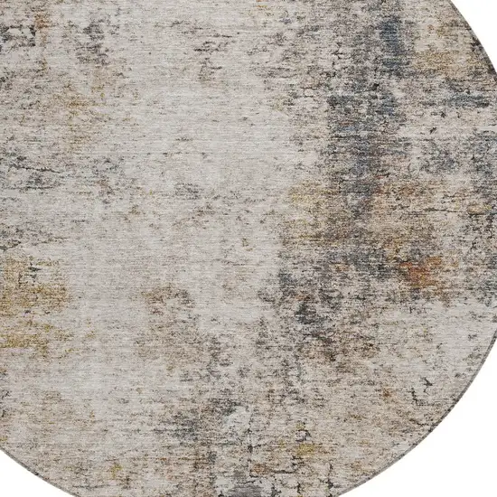 8' Ivory Blue And Copper Round Abstract Washable Indoor Outdoor Area Rug Photo 4