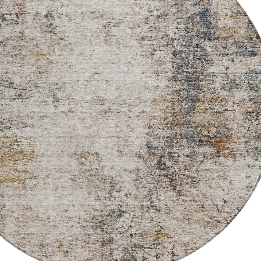 8' Ivory Blue And Copper Round Abstract Washable Indoor Outdoor Area Rug Photo 4