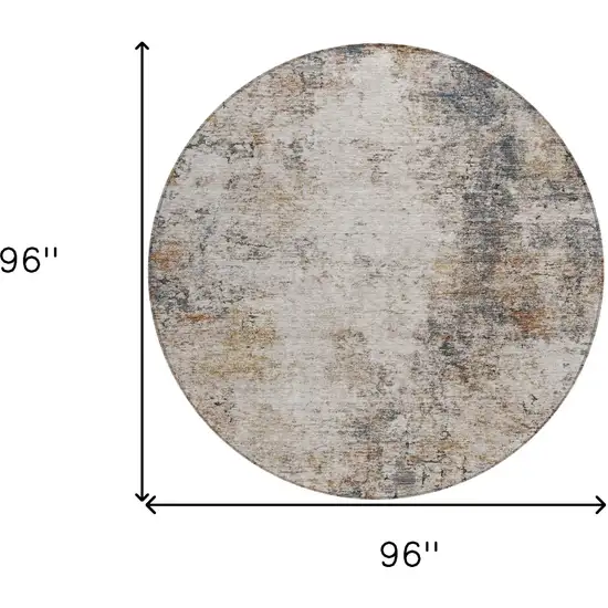 8' Ivory Blue And Copper Round Abstract Washable Indoor Outdoor Area Rug Photo 3