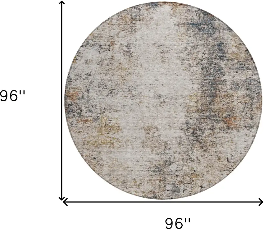 8' Ivory Blue And Copper Round Abstract Washable Indoor Outdoor Area Rug Photo 3