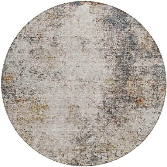 8' Ivory Blue And Copper Round Abstract Washable Indoor Outdoor Area Rug Photo 2