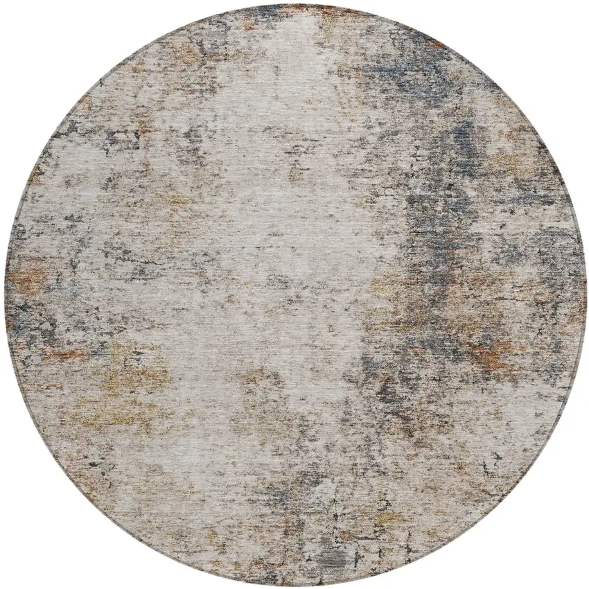 8' Ivory Blue And Copper Round Abstract Washable Indoor Outdoor Area Rug Photo 2